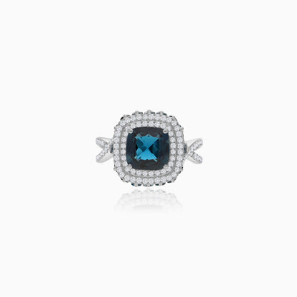 18K White Gold Ring featuring a stunning Natural Diamond and London Blue Topaz stones