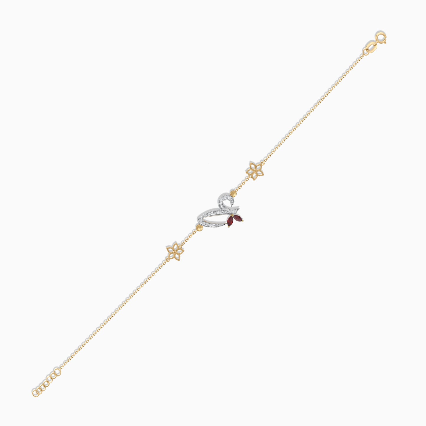 18K Yellow Gold Arabic ‘Ain’ Bracelet with Natural Diamond & Red Garnet | Horoufi Diamond Collection