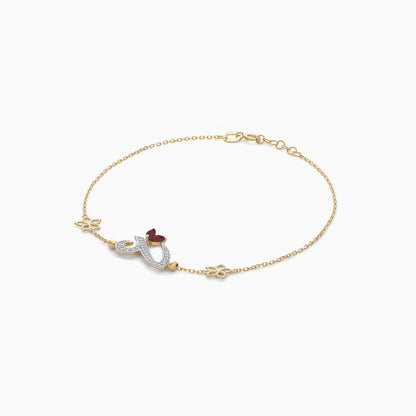18K Yellow Gold Arabic ‘Ain’ Bracelet with Natural Diamond & Red Garnet | Horoufi Diamond Collection