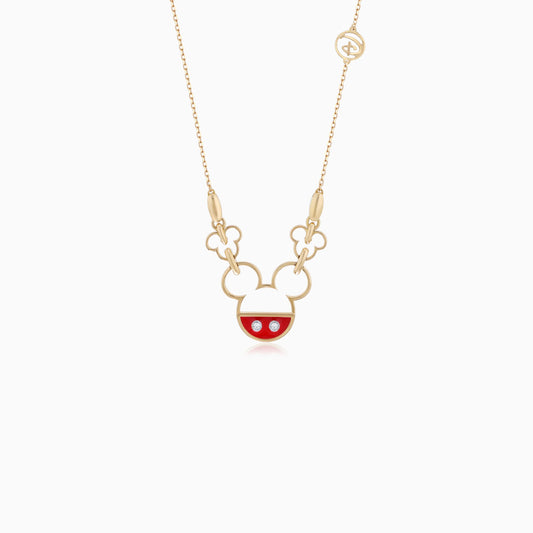 Disney- Mickey & Friends- 18 KT Yellow Gold- Mickey logo Necklace with natural diamonds & Enamel