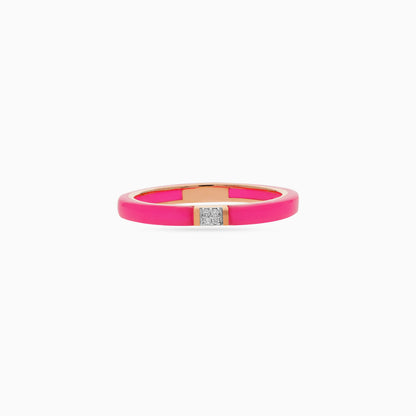 18K Rose Gold Ring with Diamonds and Pink Ceramic | Alwan Collection