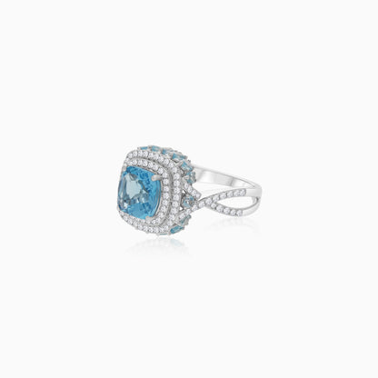 18K White Gold Ring featuring a stunning Natural Diamond and Blue Topaz stones