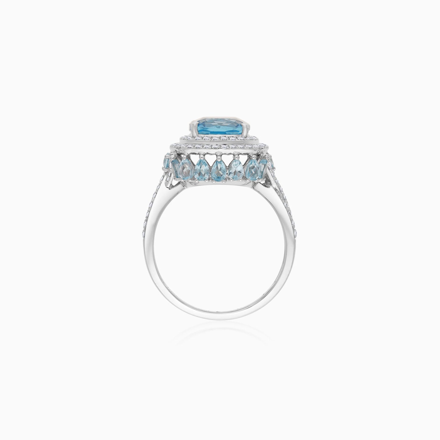 18K White Gold Ring featuring a stunning Natural Diamond and Blue Topaz stones