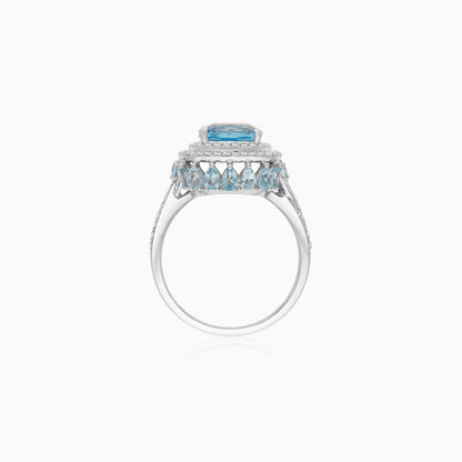 18K White Gold Ring featuring a stunning Natural Diamond and Blue Topaz stones