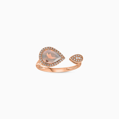 18K Rose Gold Ring with Natural Diamonds and Pink Quartz – Rabiya Collection