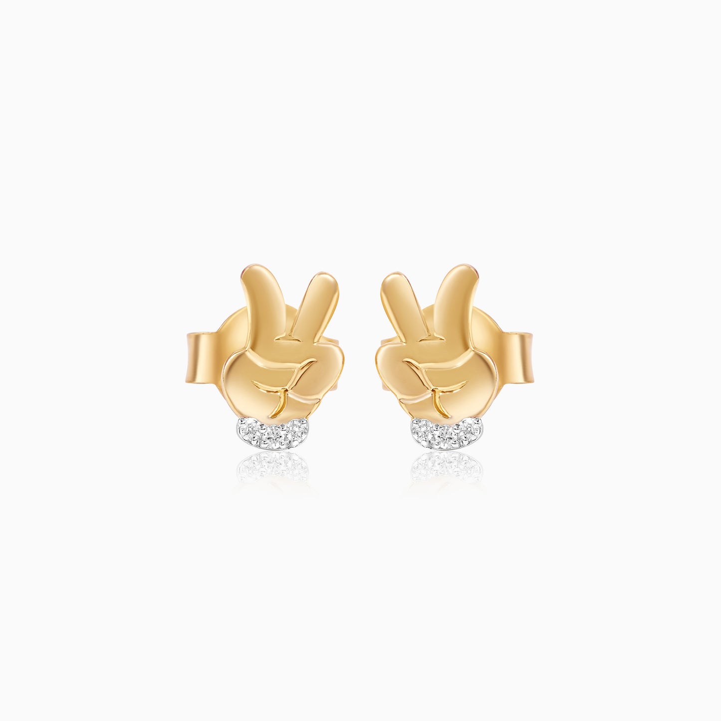 18k Yellow Gold - Mickey Victory Hand Gesture- Earrings with Natural Diamonds - Disney- Mickey & Friends