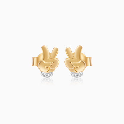 18k Yellow Gold - Mickey Victory Hand Gesture- Earrings with Natural Diamonds - Disney- Mickey & Friends