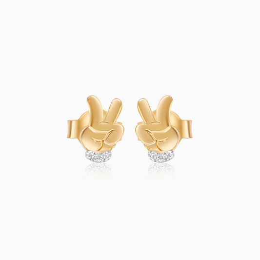 18k Yellow Gold - Mickey Victory Hand Gesture- Earrings with Natural Diamonds - Disney- Mickey & Friends