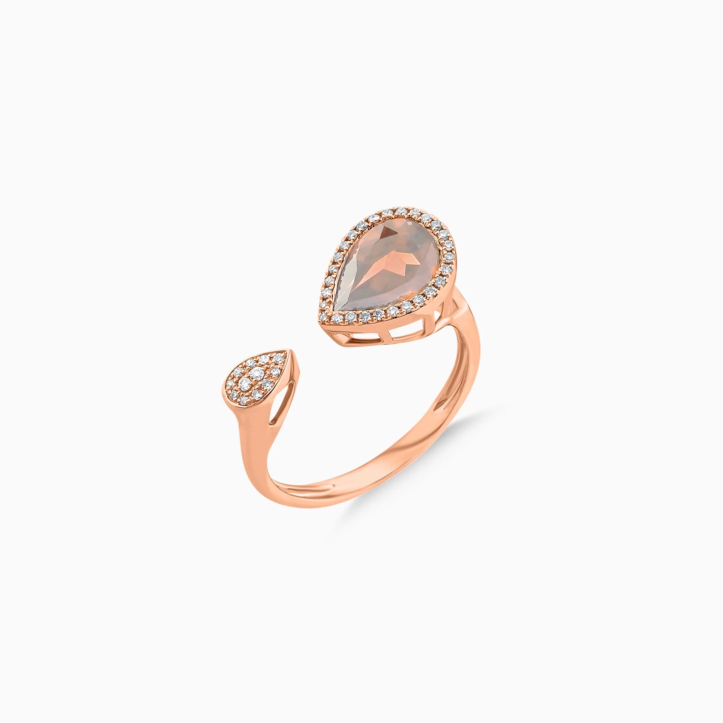 18K Rose Gold Ring with Natural Diamonds and Pink Quartz – Rabiya Collection