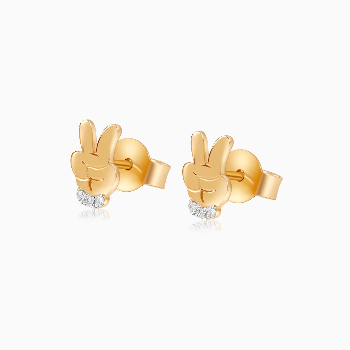 18k Yellow Gold - Mickey Victory Hand Gesture- Earrings with Natural Diamonds - Disney- Mickey & Friends
