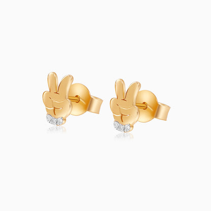 18k Yellow Gold - Mickey Victory Hand Gesture- Earrings with Natural Diamonds - Disney- Mickey & Friends