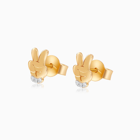 18k Yellow Gold - Mickey Victory Hand Gesture- Earrings with Natural Diamonds - Disney- Mickey & Friends