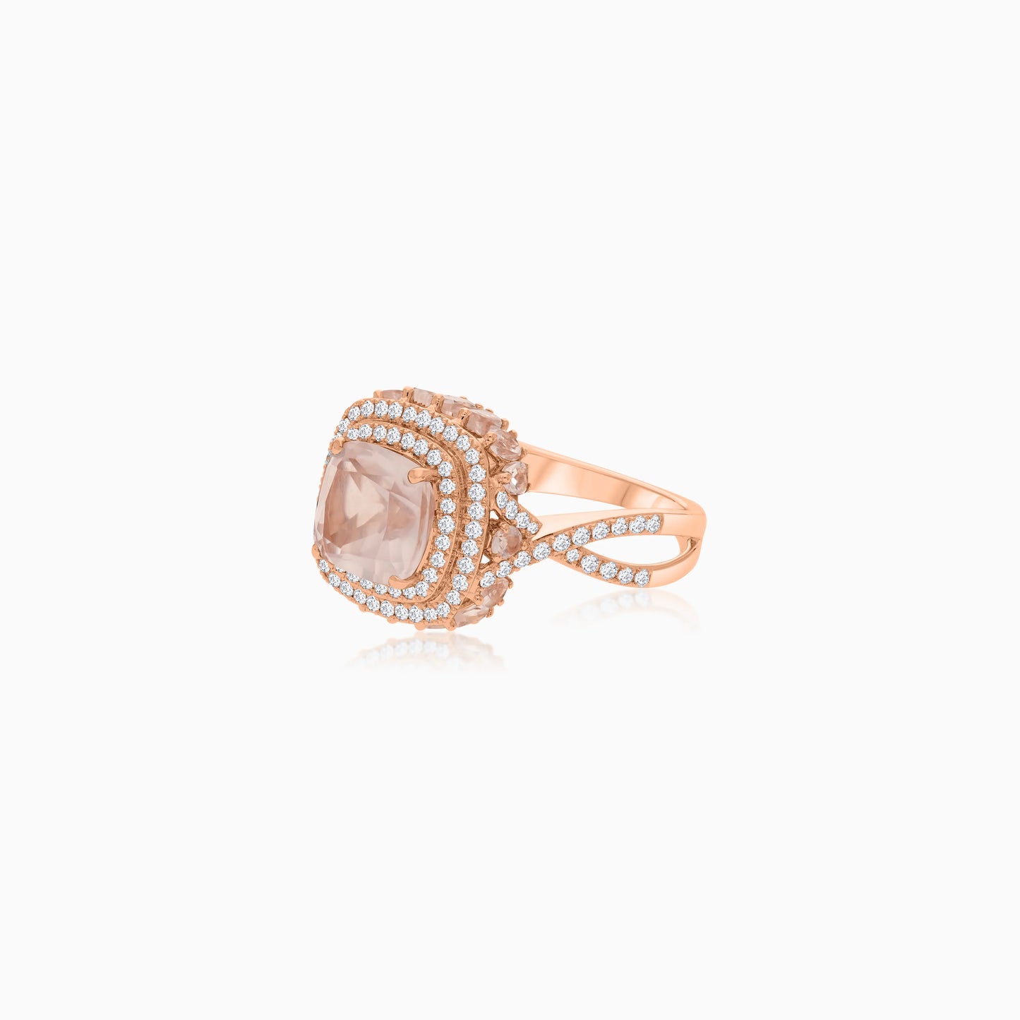 18K Rose Gold Ring  featuring a stunning Natural Diamond and Rose quartz stones
