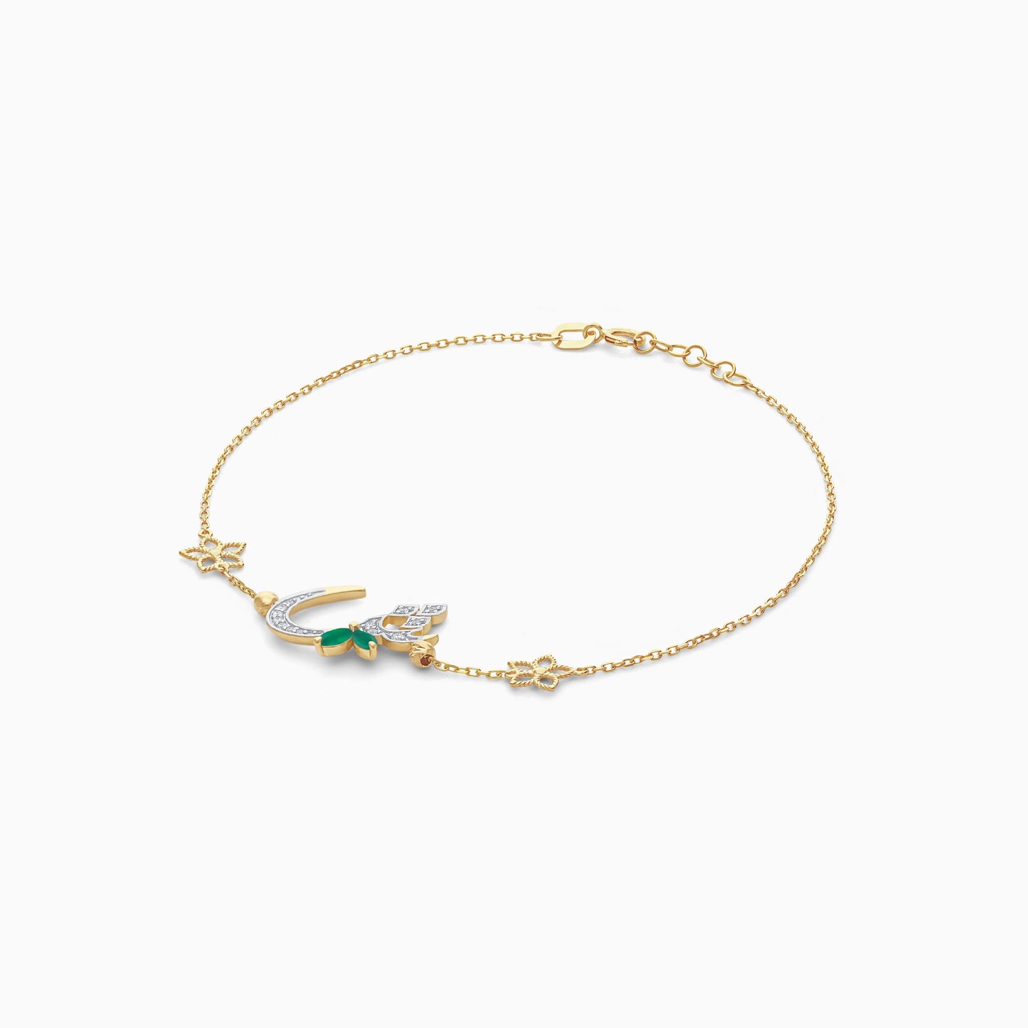 18K Yellow Gold ‘Sheen’ Letter Bracelet with Natural Diamonds & Green Agate | Horoufi Diamond Collection
