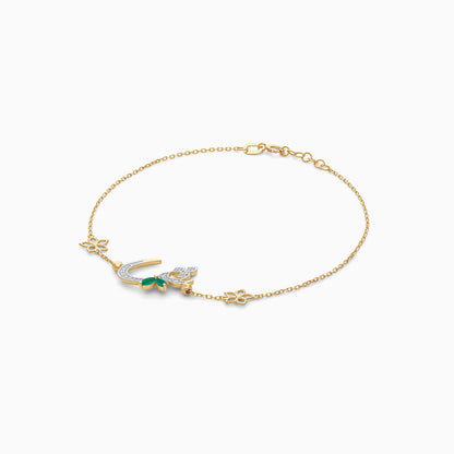 18K Yellow Gold ‘Sheen’ Letter Bracelet with Natural Diamonds & Green Agate | Horoufi Diamond Collection