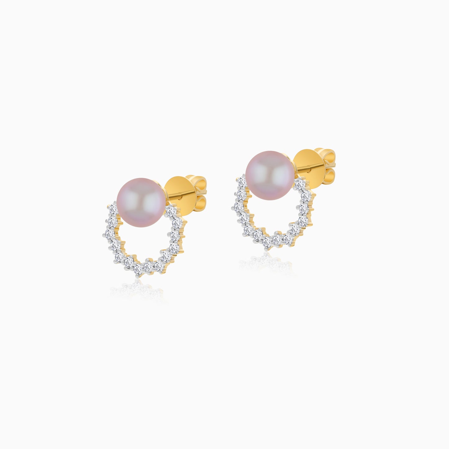 18K Yellow Gold Cultured Pearl and Diamond Stud Earrings