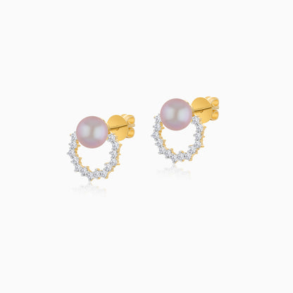 18K Yellow Gold Cultured Pearl and Diamond Stud Earrings