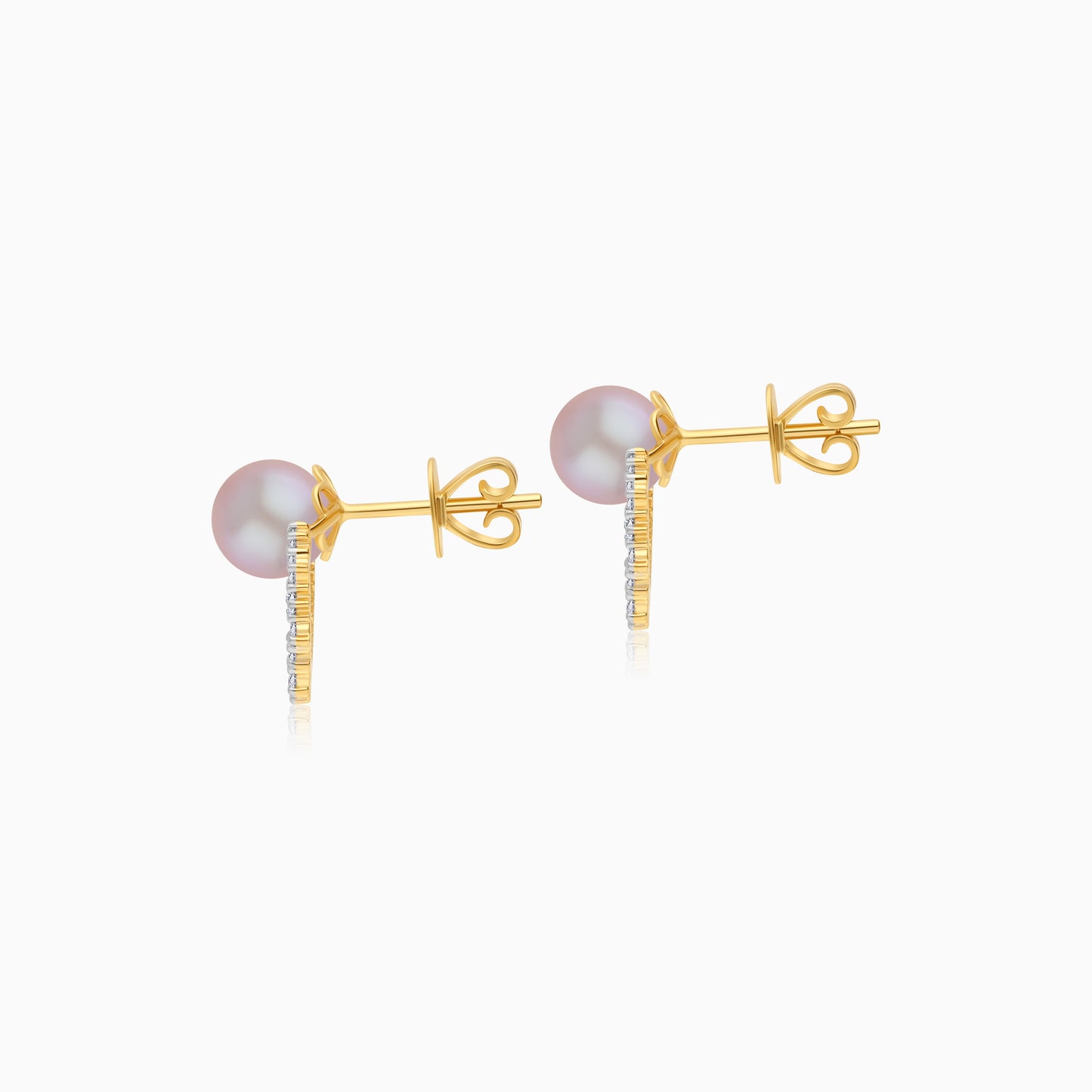 18K Yellow Gold Cultured Pearl and Diamond Stud Earrings