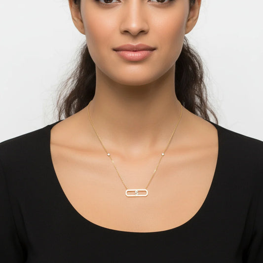 18K YELLOW GOLD NECKLACE LETTER "S" DECORATED WITH NATURAL DIAMOND
