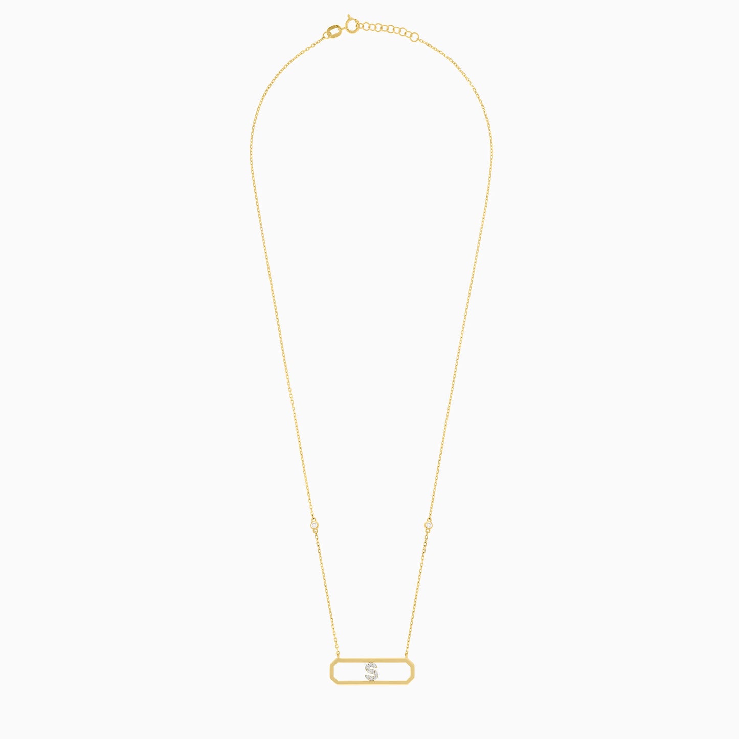 18K YELLOW GOLD NECKLACE LETTER "S" DECORATED WITH NATURAL DIAMOND