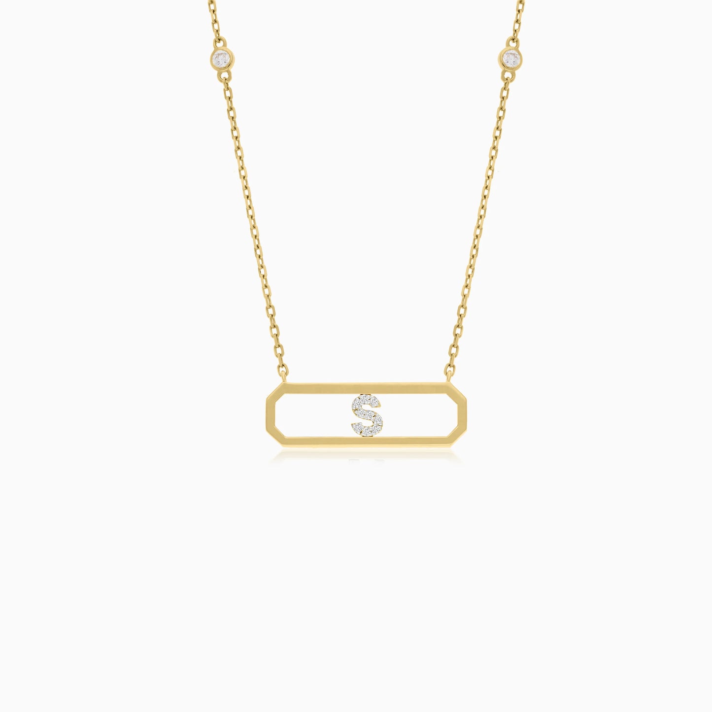 18K YELLOW GOLD NECKLACE LETTER "S" DECORATED WITH NATURAL DIAMOND