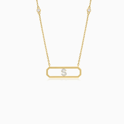18K YELLOW GOLD NECKLACE LETTER "S" DECORATED WITH NATURAL DIAMOND