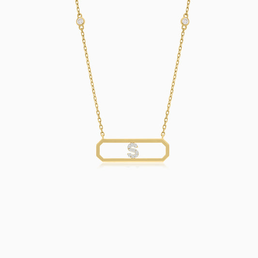 18K YELLOW GOLD NECKLACE LETTER "S" DECORATED WITH NATURAL DIAMOND