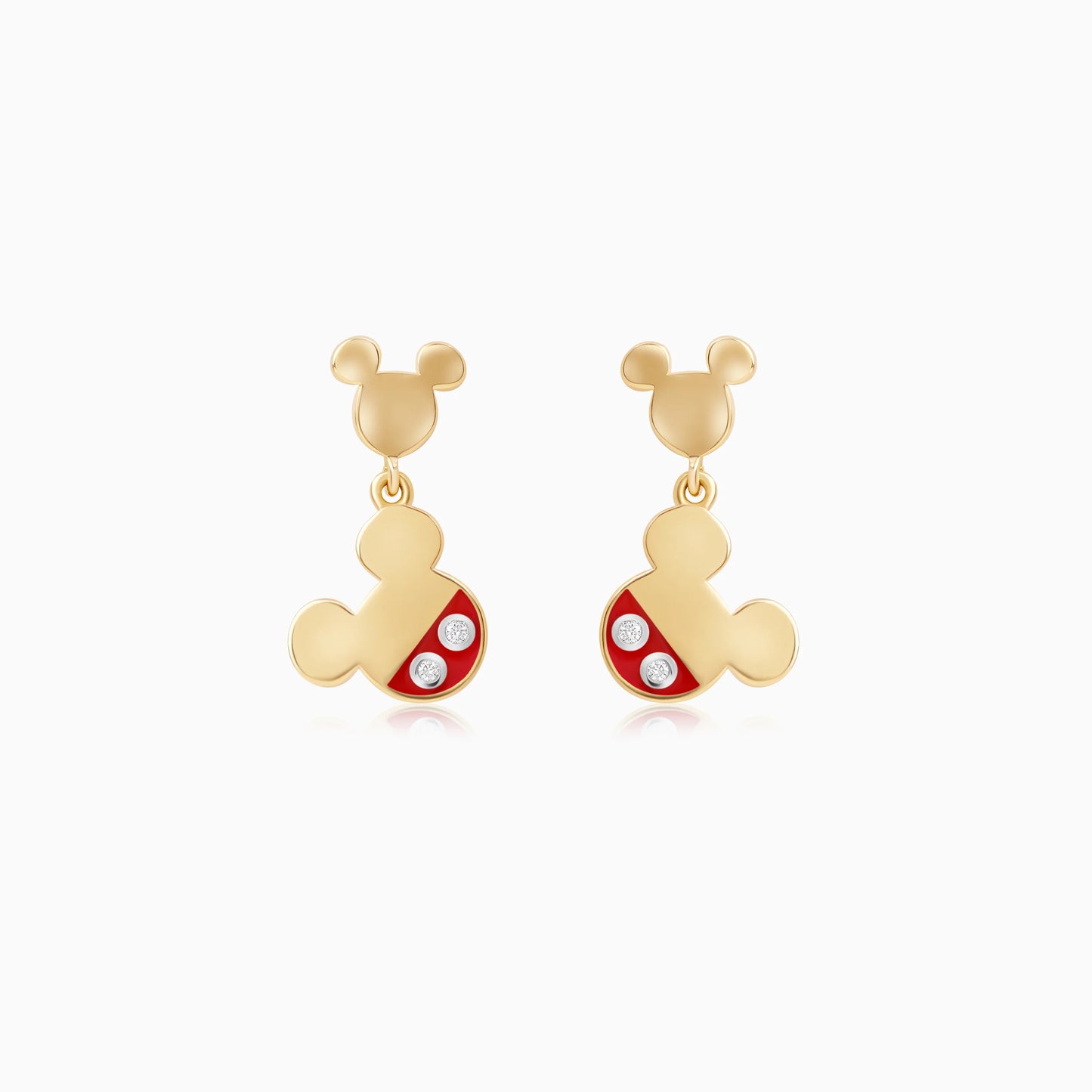 Disney Mickey Mouse 18k Yellow Gold Stud Earrings with Red Enamel & Natural Diamonds for Kids | Disney Collection