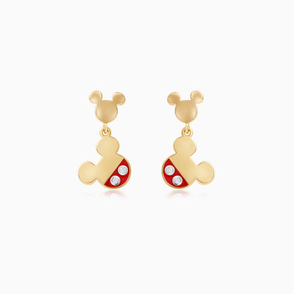 Disney Mickey Mouse 18k Yellow Gold Stud Earrings with Red Enamel & Natural Diamonds for Kids | Disney Collection