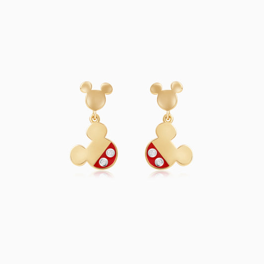 Disney Mickey Mouse 18k Yellow Gold Stud Earrings with Red Enamel & Natural Diamonds for Kids | Disney Collection