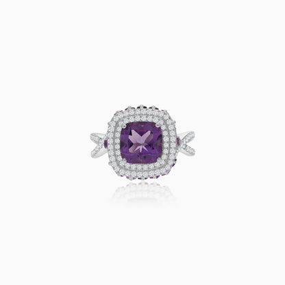 18K White Gold Ring featuring a stunning Natural Diamond and amethyst