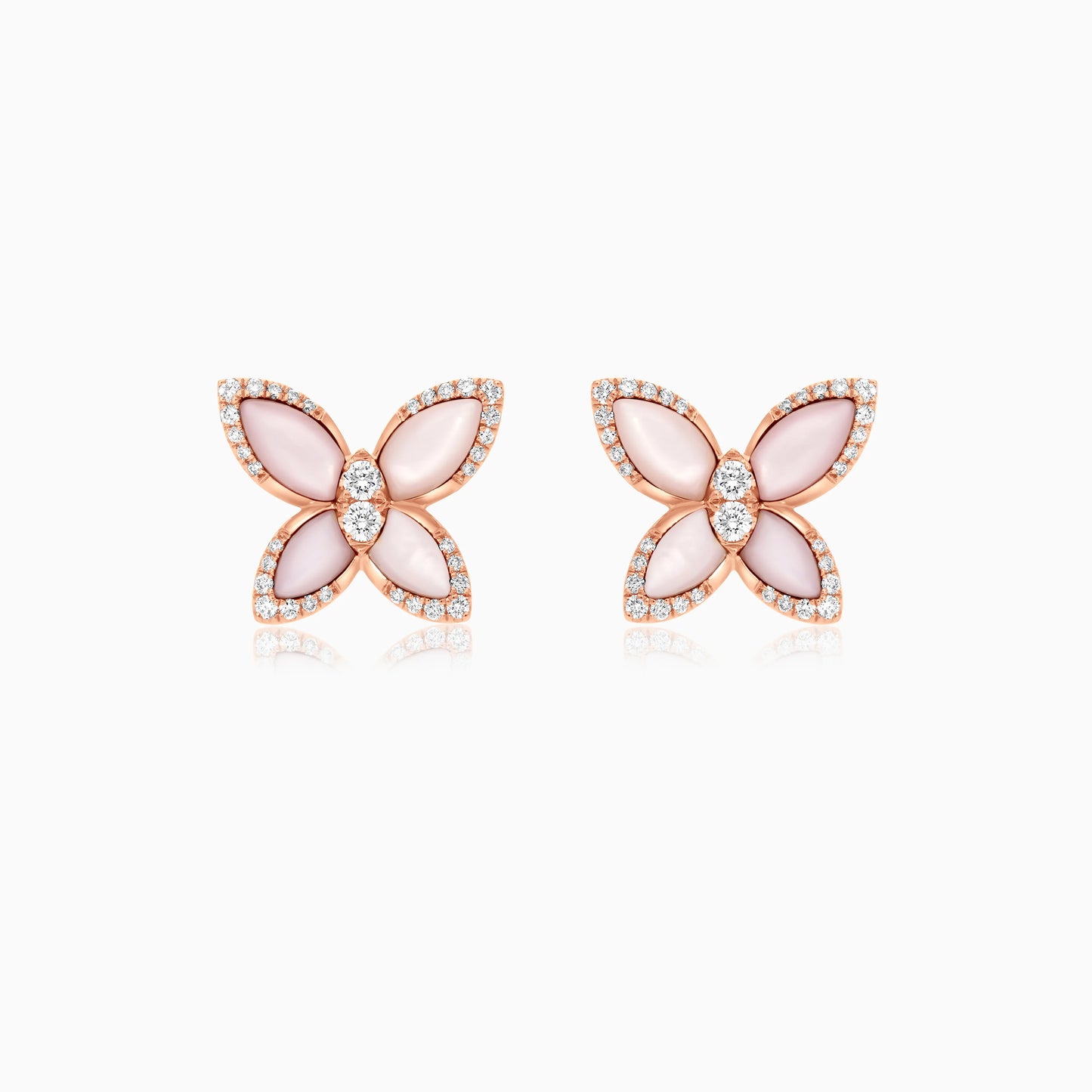 18K Rose Gold Butterfly Earrings with Mother of Pearl and Diamonds – Mosaic Collection