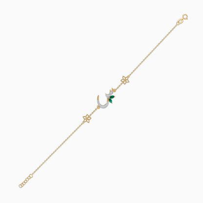 18K Yellow Gold ‘Seen’ Letter Bracelet with Natural Diamonds & Green Agate | Horoufi Diamond Collection