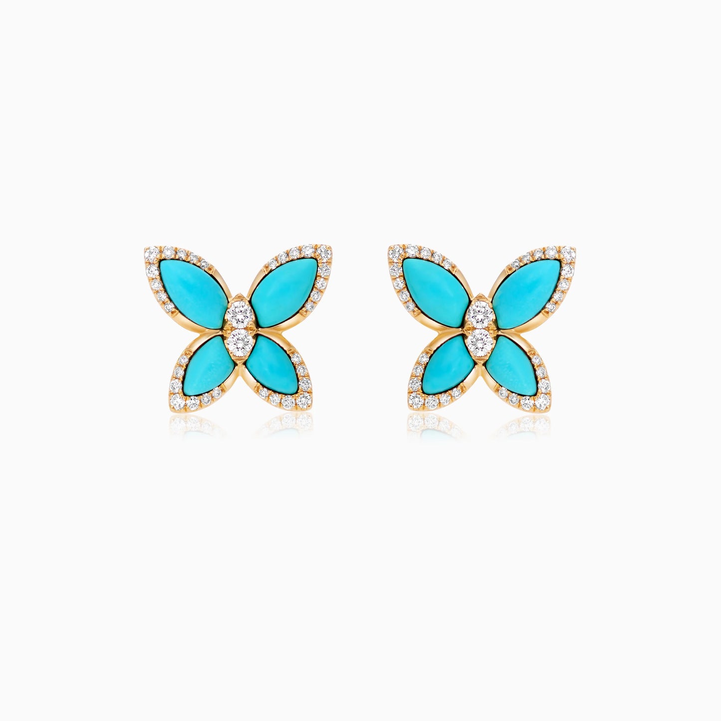 18K Yellow Gold Butterfly Earrings with Turquoise and Diamonds – Mosaic Collection
