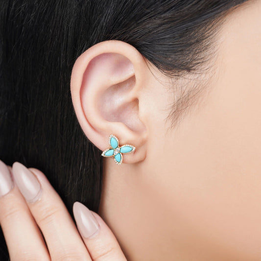 18K Yellow Gold Butterfly Earrings with Turquoise and Diamonds – Mosaic Collection