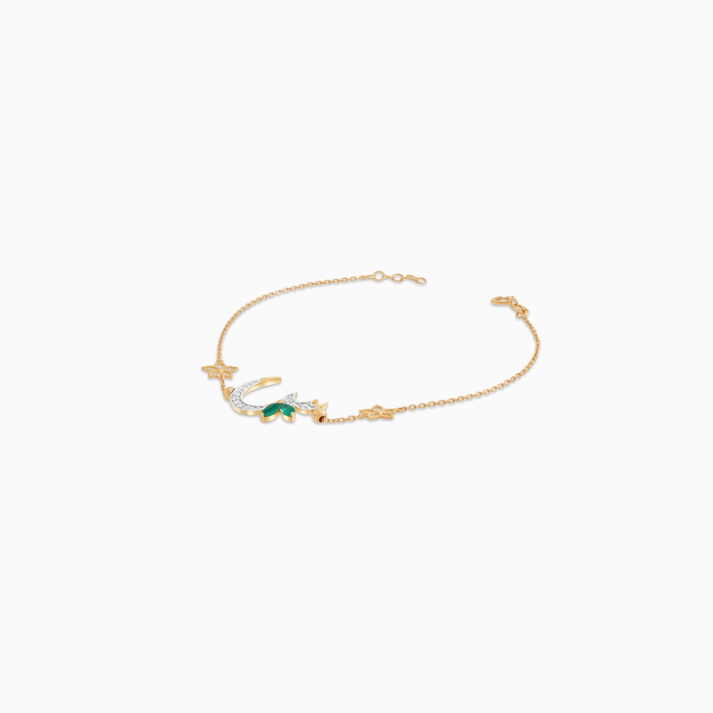 18K Yellow Gold ‘Seen’ Letter Bracelet with Natural Diamonds & Green Agate | Horoufi Diamond Collection