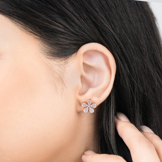 18K Rose Gold Flower Earrings with Natural Diamonds – Mosaic Collection
