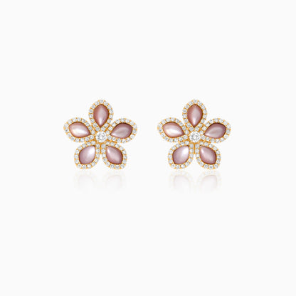18K Yellow Gold Flower Earrings with Diamonds and Pink Mother of Pearl – Mosaic Collection