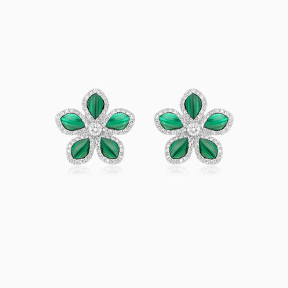 18K White Gold Flower Earrings with Diamonds and Malachite – Mosaic Collection