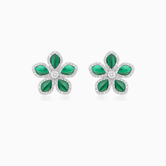 18K White Gold Flower Earrings with Diamonds and Malachite – Mosaic Collection