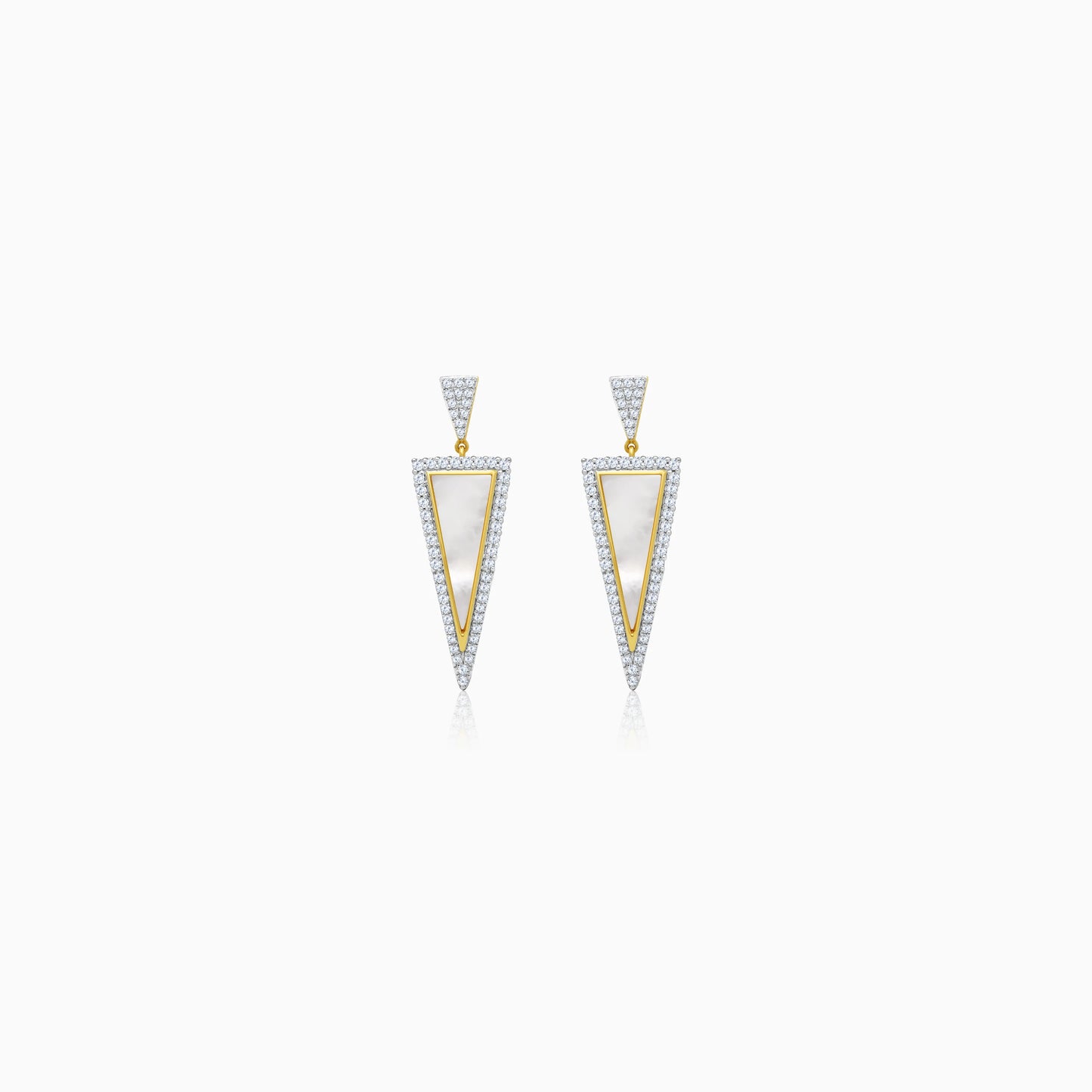 Inverted triangle earrings in 18k Yellow Gold  Decorated with MOP and Natural Diamonds | mosaic collection