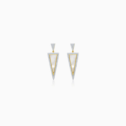 Inverted triangle earrings in 18k Yellow Gold  Decorated with MOP and Natural Diamonds | mosaic collection