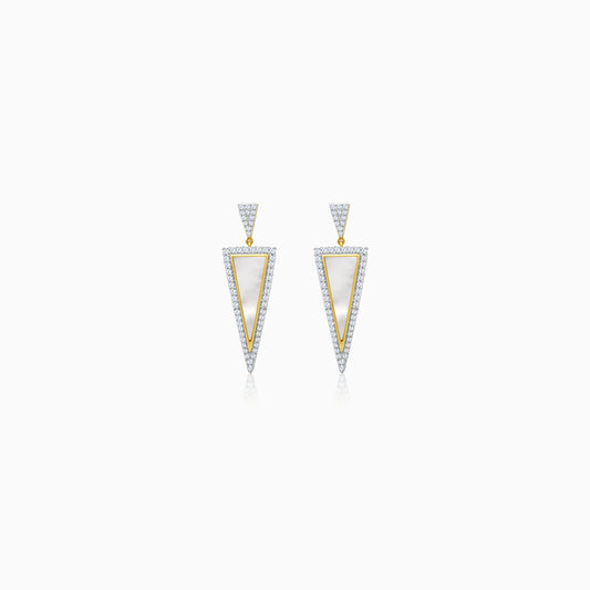 Inverted triangle earrings in 18k Yellow Gold  Decorated with MOP and Natural Diamonds | mosaic collection