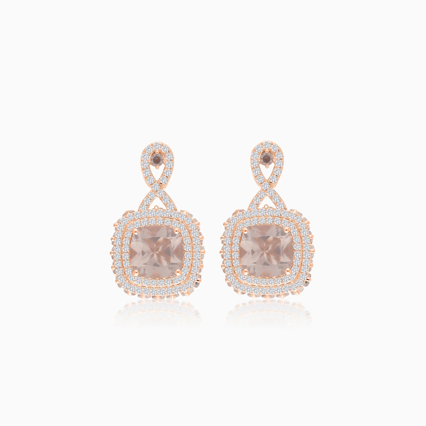 18K Rose Gold Earrings with Natural Diamond and Rose Quartz Stones - Vida Collection