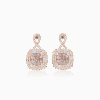 18K Rose Gold Earrings with Natural Diamond and Rose Quartz Stones - Vida Collection