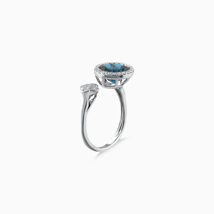 18K White Gold Ring with Diamonds and London Blue Topaz – Rabiya Collection