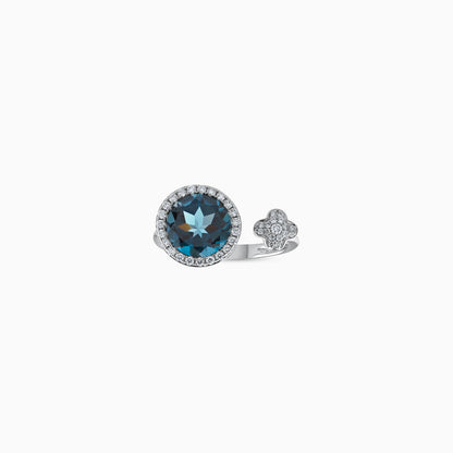 18K White Gold Ring with Diamonds and London Blue Topaz – Rabiya Collection