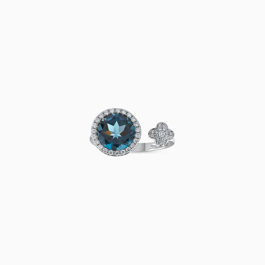 18K White Gold Ring with Diamonds and London Blue Topaz – Rabiya Collection