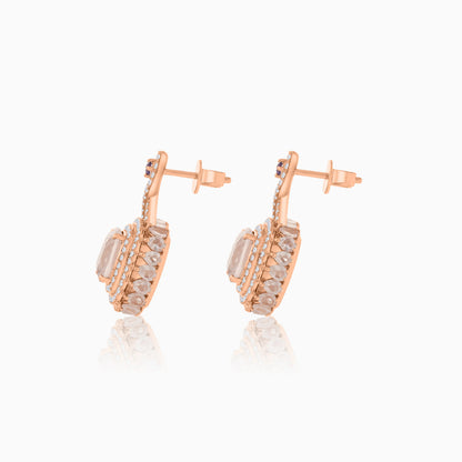 18K Rose Gold Earrings with Natural Diamond and Rose Quartz Stones - Vida Collection