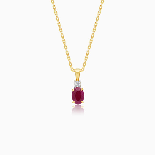 18k yellow gold Chain with natural diamond and ruby stones Pendant From the Colour Classic Collection